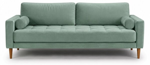 Триместен диван Midcentury в светлозелено зелено кадифе, 200/93/66 см