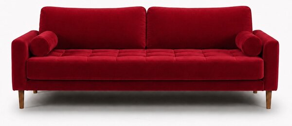 Триместен диван Midcentury в червено кадифе, 200/93/66 см