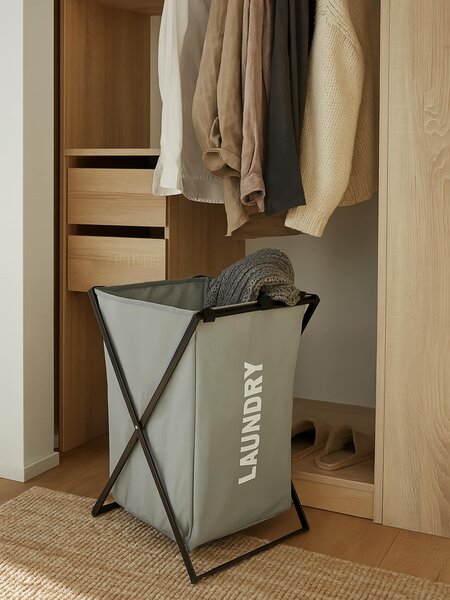 Sinsay - Кош за пране с надпис LAUNDRY - тъмносиво