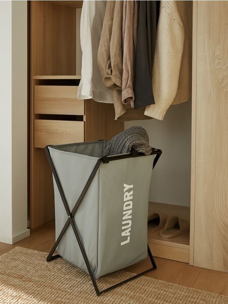 Sinsay - Кош за пране с надпис LAUNDRY - тъмносиво