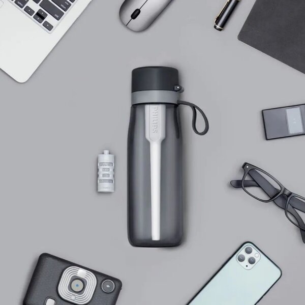 Филтрираща бутилка за вода Philips GoZero Daily AWP2731GRR/58, 660 мл, 5-38°C, Тритан без BPA, AWP285, Сив