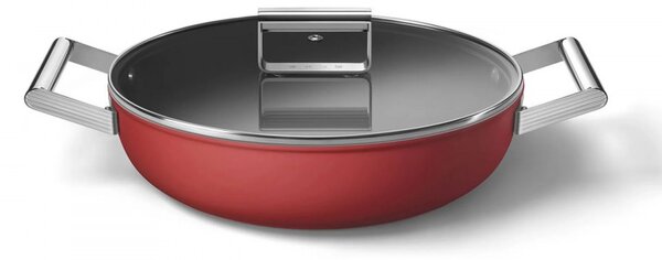 Плитка тенджера с капак Smeg CKFD2811RDM, 28 см, 3.7 л, Незалепващо покритие с 3 слоя, Фурна до 250C, Без PFAS, Индукция, Червен