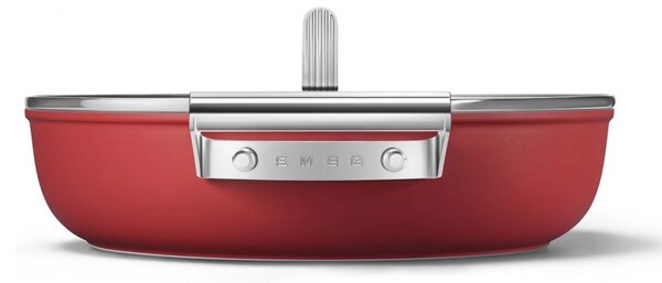 Плитка тенджера с капак Smeg CKFD2811RDM, 28 см, 3.7 л, Незалепващо покритие с 3 слоя, Фурна до 250C, Без PFAS, Индукция, Червен