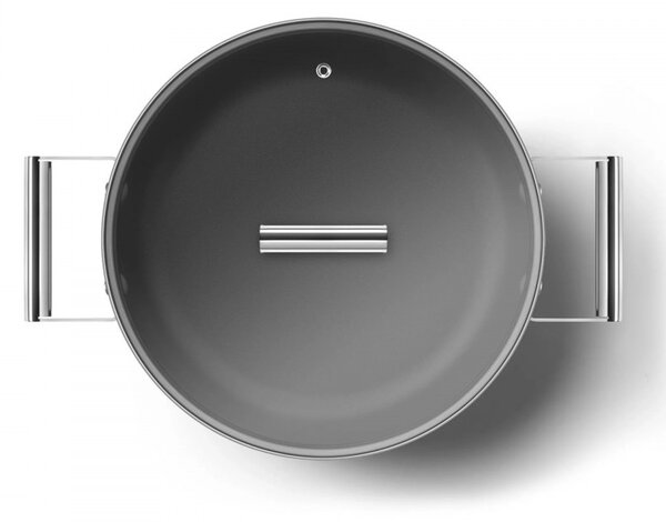 Плитка тенджера с капак Smeg CKFD2811RDM, 28 см, 3.7 л, Незалепващо покритие с 3 слоя, Фурна до 250C, Без PFAS, Индукция, Червен