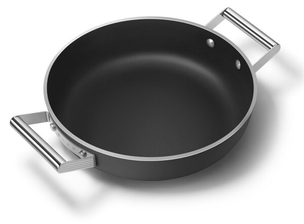 Плитка тенджера с капак Smeg DPF2812BLM, 28 см, 4.3 л, Керамично незалепващо покритие, Фурна до 250C, Без PFAS, Индукция, Черен