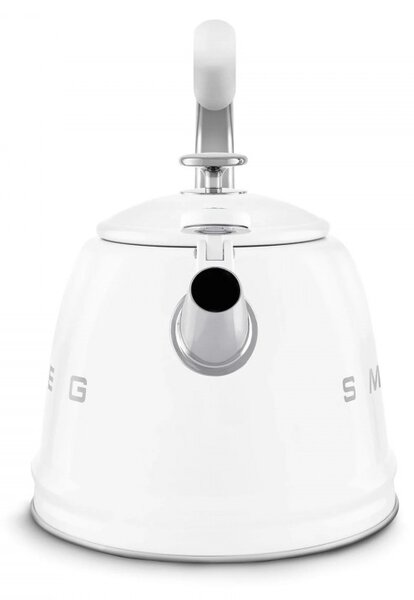 Свирещ чайник Smeg CKLW2001WH, 2.3 л, Индукция, Ненагряваща се дръжка, Стомана, Бял