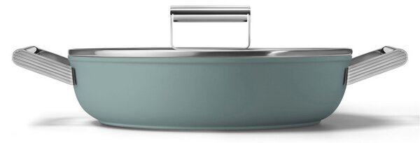 Плитка тенджера с капак Smeg DPF2812EGM, 28 см, 4.3 л, Керамично незалепващо покритие, Фурна до 250C, Без PFAS, Индукция, Изумрудено зелен