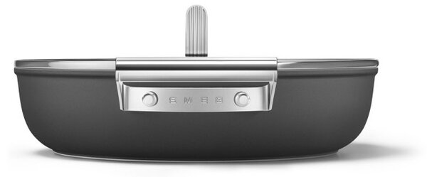 Плитка тенджера с капак Smeg DPF2812BLM, 28 см, 4.3 л, Керамично незалепващо покритие, Фурна до 250C, Без PFAS, Индукция, Черен