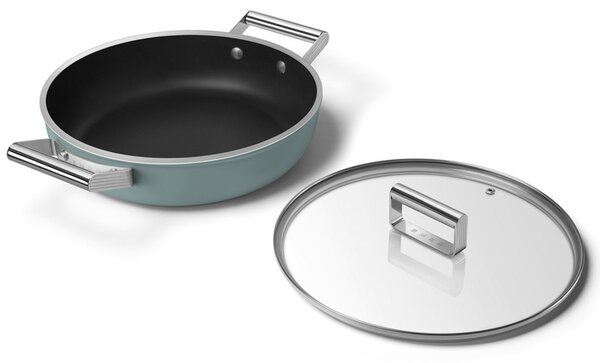 Плитка тенджера с капак Smeg DPF2812EGM, 28 см, 4.3 л, Керамично незалепващо покритие, Фурна до 250C, Без PFAS, Индукция, Изумрудено зелен