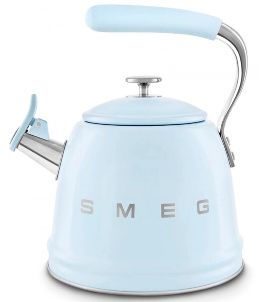 Свирещ чайник Smeg CKLW2001PB, 2.3 л, Индукция, Ненагряваща се дръжка, Стомана, Пастелно син