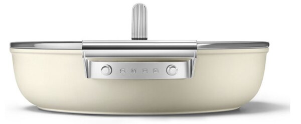 Плитка тенджера с капак Smeg DPF2812CRM, 28 см, 4.3 л, Керамично незалепващо покритие, Фурна до 250C, Без PFAS, Индукция, Крема