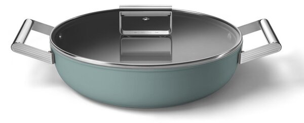 Плитка тенджера с капак Smeg DPF2812EGM, 28 см, 4.3 л, Керамично незалепващо покритие, Фурна до 250C, Без PFAS, Индукция, Изумрудено зелен