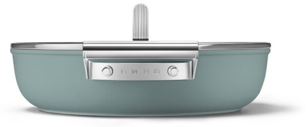 Плитка тенджера с капак Smeg DPF2812EGM, 28 см, 4.3 л, Керамично незалепващо покритие, Фурна до 250C, Без PFAS, Индукция, Изумрудено зелен