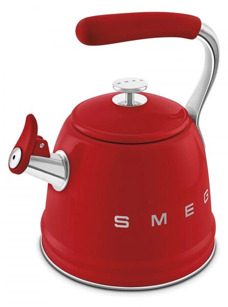 Свирещ чайник Smeg CKLW2001RD, 2.3 л, Индукция, Ненагряваща се дръжка, Стомана, Червен