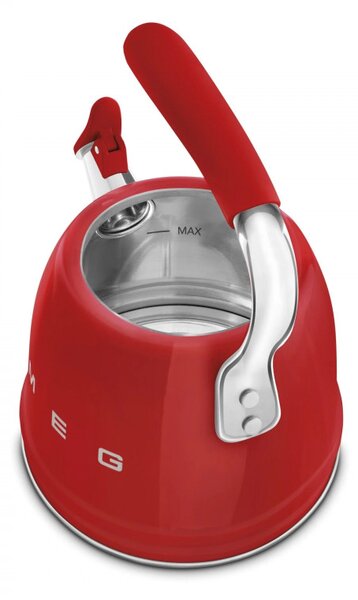 Свирещ чайник Smeg CKLW2001RD, 2.3 л, Индукция, Ненагряваща се дръжка, Стомана, Червен