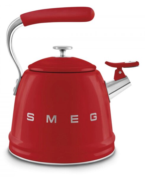 Свирещ чайник Smeg CKLW2001RD, 2.3 л, Индукция, Ненагряваща се дръжка, Стомана, Червен