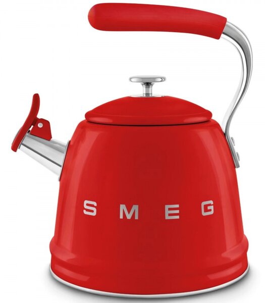 Свирещ чайник Smeg CKLW2001RD, 2.3 л, Индукция, Ненагряваща се дръжка, Стомана, Червен
