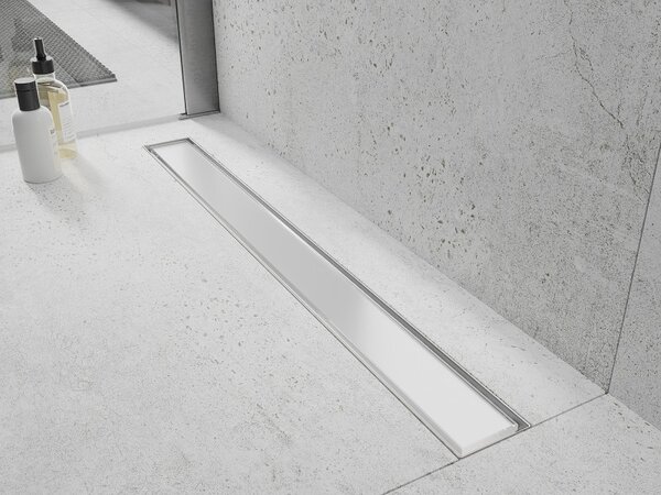 Mexen Flat 360° MGW въртящ се линеен сифон 50 см, бяло стъкло - 1027050-40