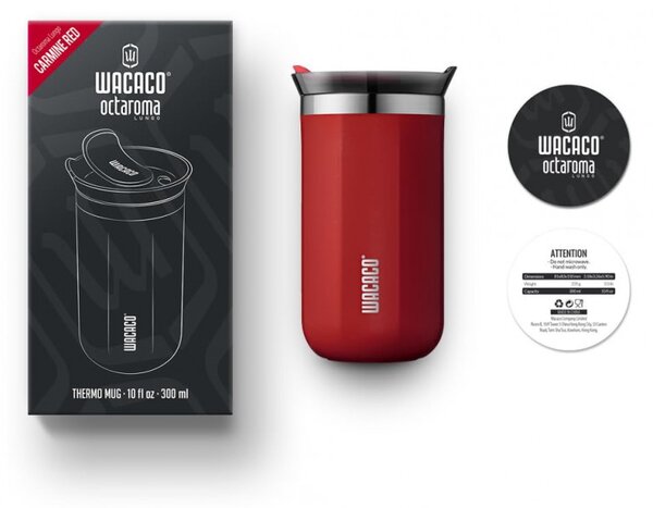 Термочаша Wacaco Octaroma Lungo Carmine Red, 300ml, Вакуумно изолирана, Двойни стени, Без BPA, Червен