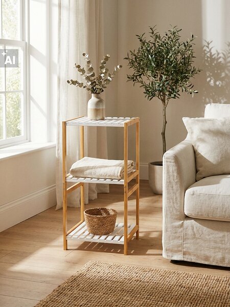 Sinsay - Триетажен бамбуков стелаж - бял