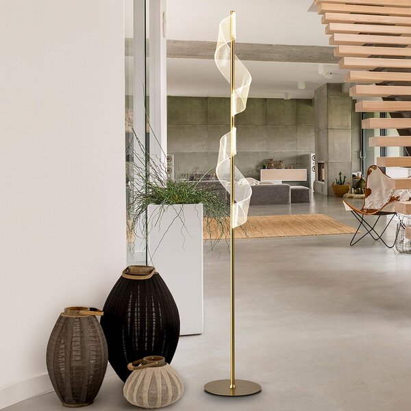 Schuller Valencia LED стояща лампа „Velas“, златист цвят, височина 160 см, метал, Злато / месинг, Дневна/трапезария, Алуминий, Модерен