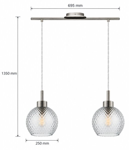 BRILAGI - LED полилей на кабел RETRO GLASS 2xE27/60W/230V матов хром/димно сиво