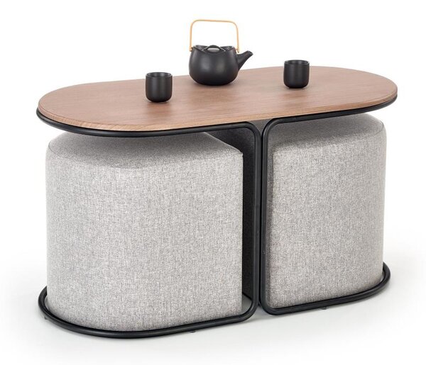КОМПЛЕКТ холна маса NILDO 90x45 см с 2 табуретки, кафяв/сив