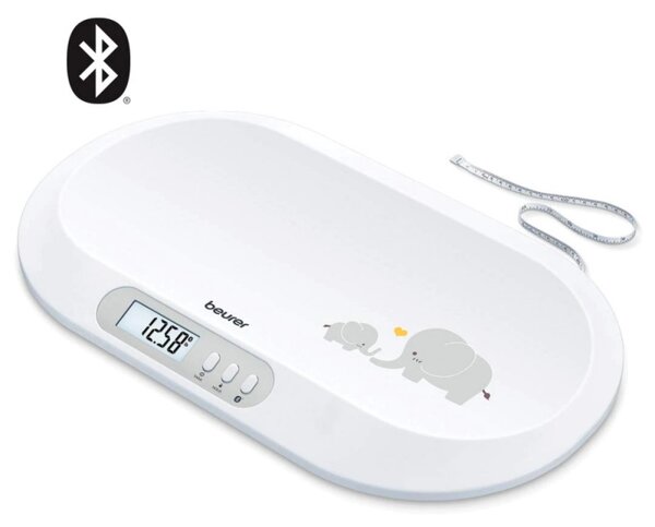Бебешка електронна везна Beurer BY 90, Smart, LCD дисплей, Bluethooth, Макс. тегло 20кг, Бял