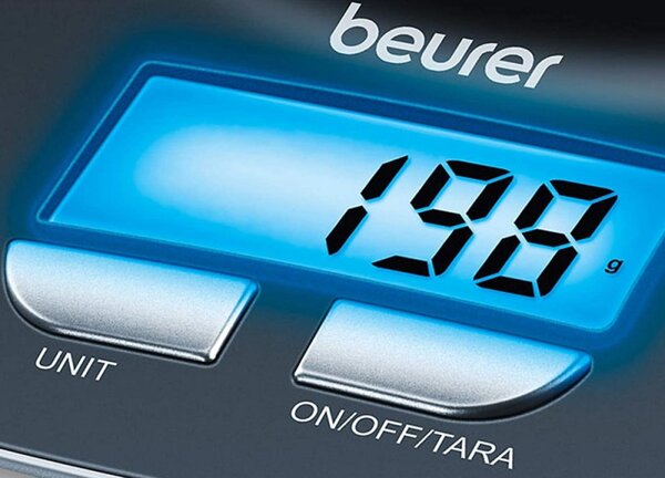 Кухенска везна с купа Beurer KS 25, 3кг., 1.2 литра, Дигитален дисплей, Безцветен/Черен