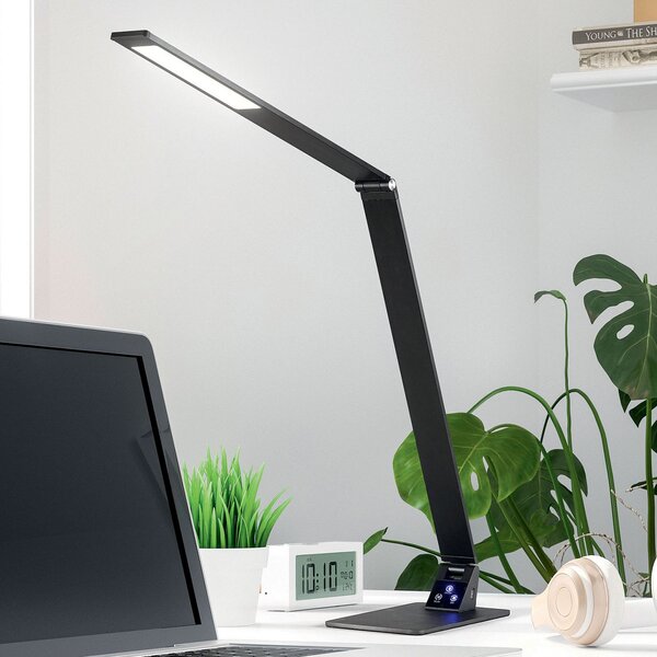 Fabas Luce LED настолна лампа Wasp, със сензорен димер, черна, Затъмняване, Черен, кабинет / офис, Метал, Модерен