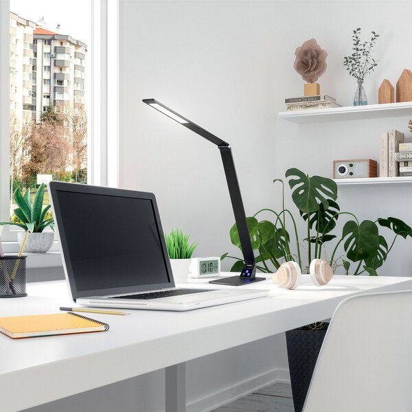 Fabas Luce LED настолна лампа Wasp, със сензорен димер, черна, Затъмняване, Черен, кабинет / офис, Метал, Модерен