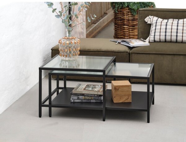 Масички за кафе от черно стъкло в комплект от 2 бр. 60x60 cm Bronco - Unique Furniture