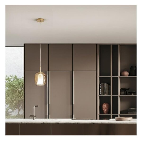 Ondaluce - Подвесен полилей на кабел THELMA 1xE27/15W/230V диам. 19,5 см златен/димно-бежов