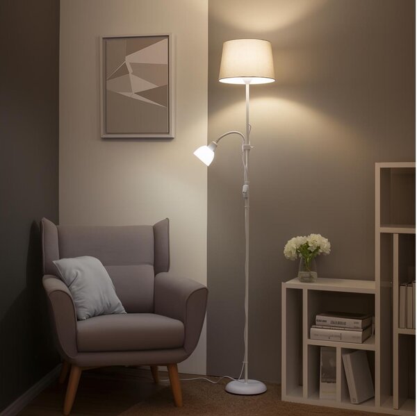 Brilagi - Подова лампа CERIA 1xE27/100W/230V + 1xE14/25W бяла/сива
