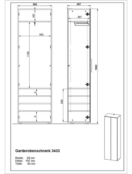 Сив гардероб 59x197 cm Genova - Germania