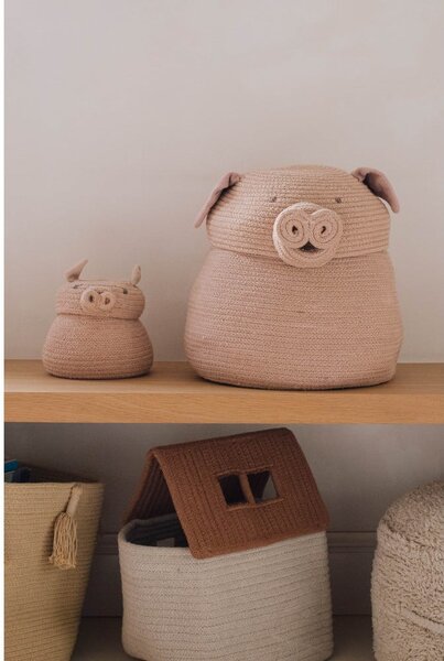 Светлорозова текстилна детска кошница за играчки ø 17x15 cm Mini Peggy the Pig – Lorena Canals