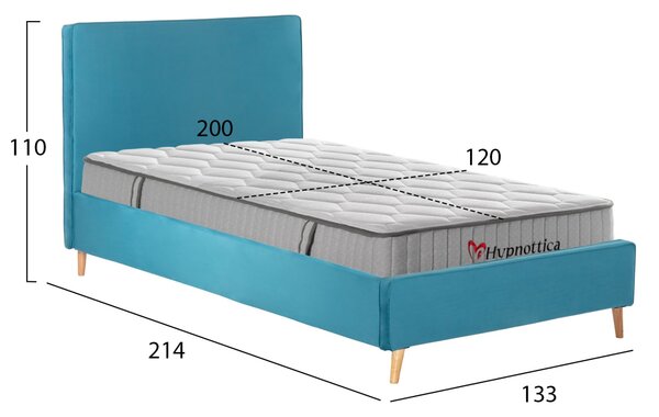 Полудвойно легло с матрак MAYLIN КГ10758.02 тюркоазено кадифе - матрак 120x200см