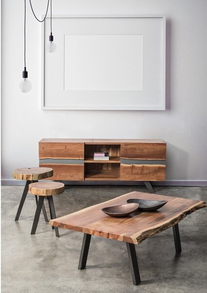 Черна/в естествен цвят масичка за кафе с акациев плот 65x115 cm Aron – Bizzotto