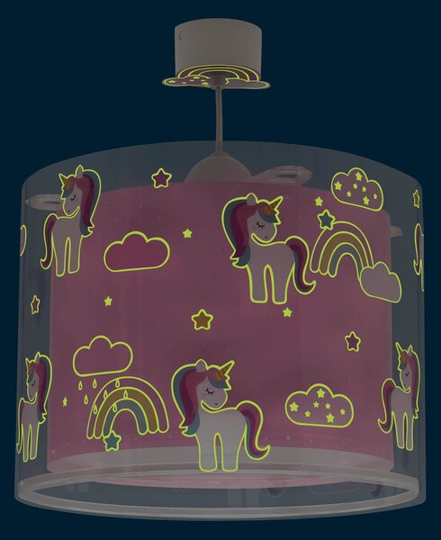 Dalber Детска висяща лампа UNICORNS, розова, Затъмняване, Розов / Розе, Детска стая, Пластмаса