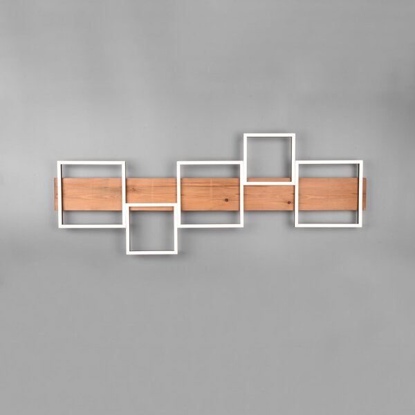 Trio Lighting LED лампа за таван Harper с пет квадрата, Затъмняване, Дърво, Дневна/трапезария, Метал