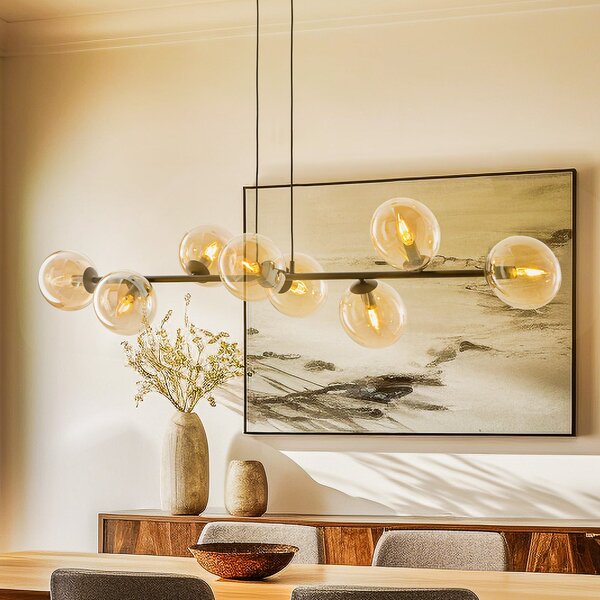 EMIBIG LIGHTING Висяща лампа Glassy, 8-пламъчна, черна, кехлибар, стъкло, E14, Затъмняване, Черен, Дневна/трапезария, Метал, Модерен