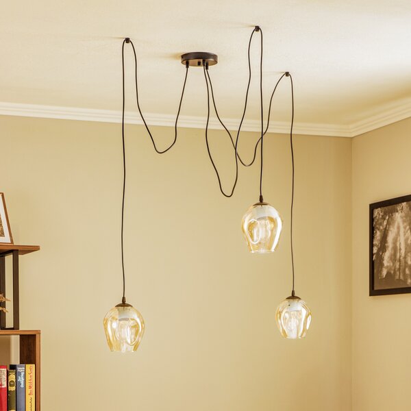 EMIBIG LIGHTING Висяща лампа Starla, стъкло кехлибар, 3-пламъчна, децентрализирана, Затъмняване, Черен, Дневна/трапезария, Метал, Модерен