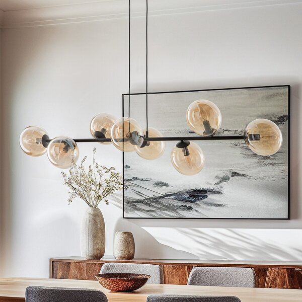 EMIBIG LIGHTING Висяща лампа Glassy, 8-пламъчна, черна, кехлибар, стъкло, E14, Затъмняване, Черен, Дневна/трапезария, Метал, Модерен