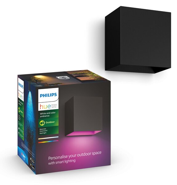 Philips Hue LED външна стенна лампа Resonate, черна, RGBW, IP44, Затъмняване, Черен, Метал, Модерен