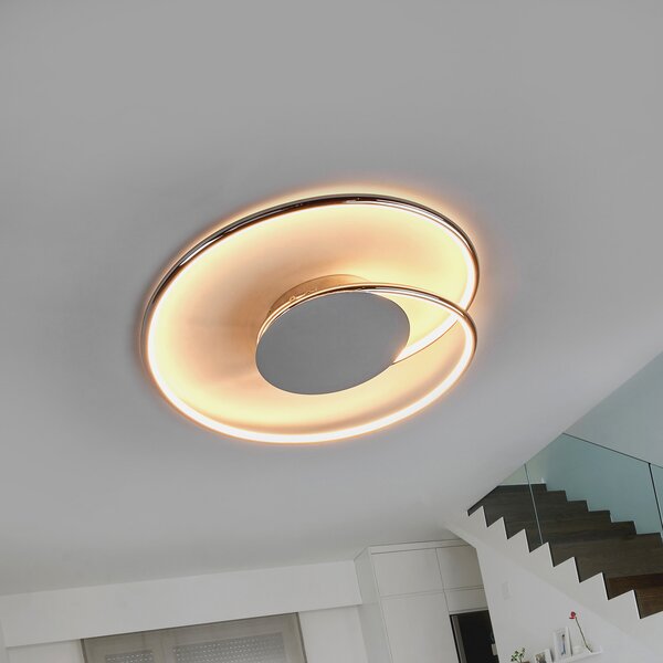 Lindby LED лампа за таван Joline, комплект от 2 броя, Ø 46 cm, цвят хром, Металик, Дневна/трапезария, Метал, Модерен